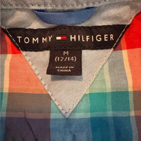 Tommy Hilfiger Boys Multicolor Plaid Button Down Shirt 12 14 - Picture 3 of 6